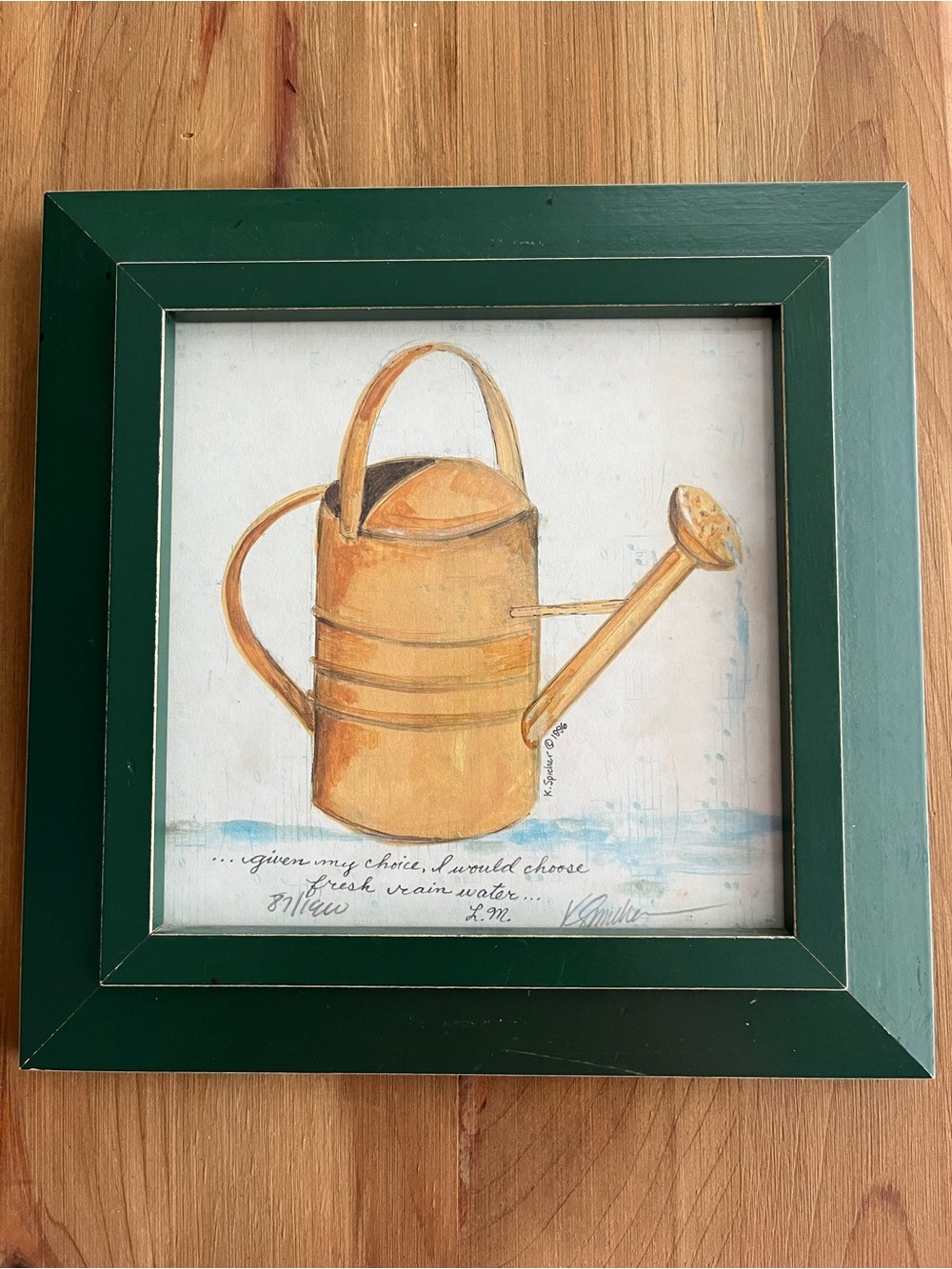Spicer Framed Watering Can Art Print - Green Frame